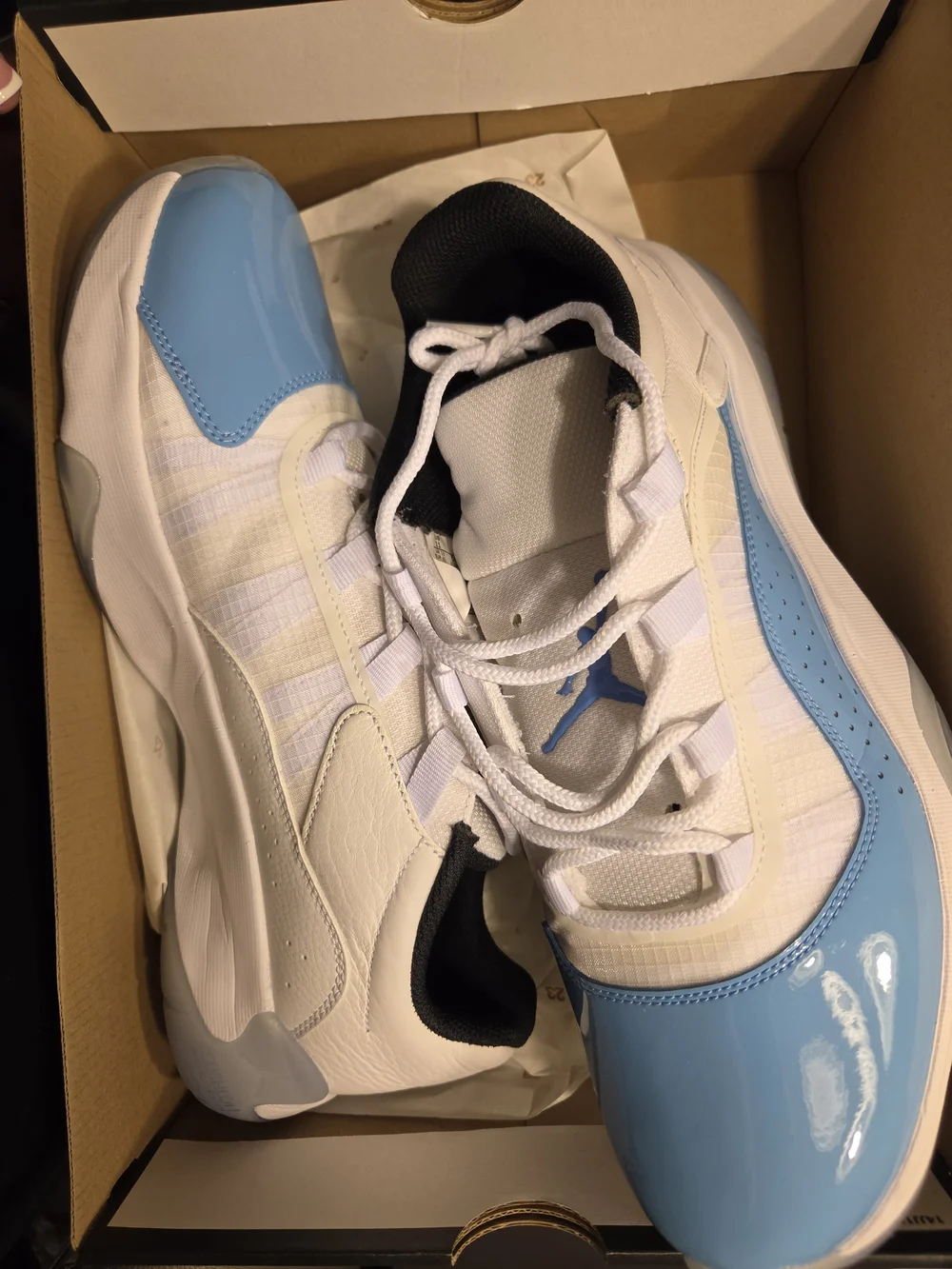 Jordan Low-Top Sneakers in White and Light Blue Patent